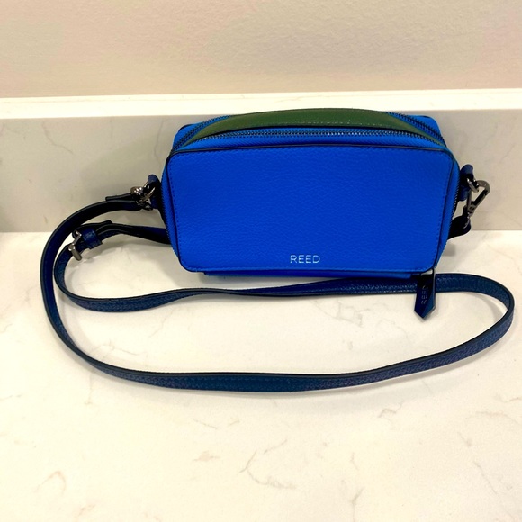 Reed Gallery Blue Green Leather Double Zip Compartment Crossbody Bag ! - Picture 2 of 8